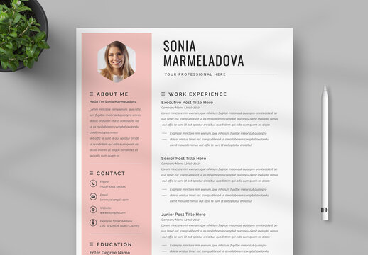 Pink Accent Resume Layout