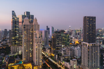 Big city view - Bangkok - with skyscrapers in the smoggy sunset