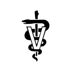 Veterinary caduceus symbol with snake and stick. Isolated on white background. Vector illustration. - obrazy, fototapety, plakaty