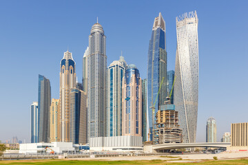Dubai Marina and Harbour skyline architecture wealth luxury travel in United Arab Emirates