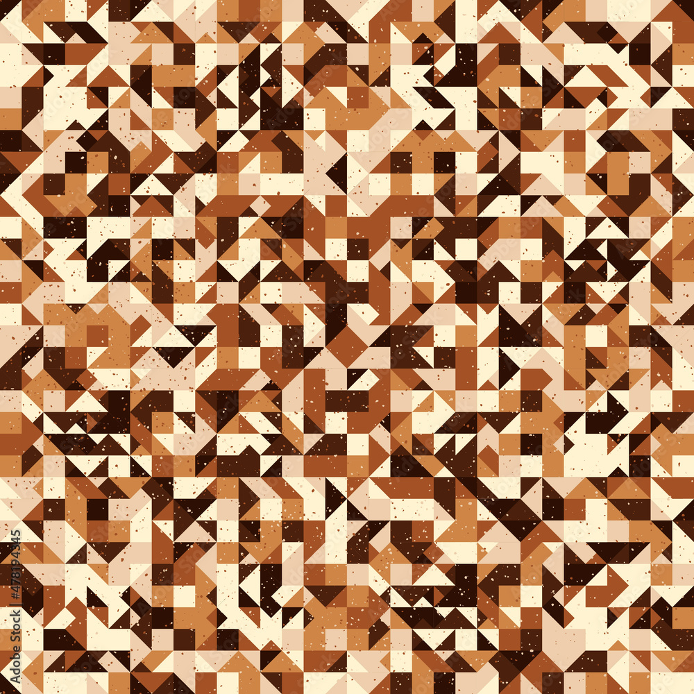 Poster Coffee pattern of triangles resembling broken shapes. Vector from kaleidoscopic shapes, mosaic and geometric coffee roughness.
