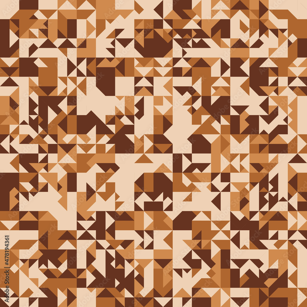 Poster Coffee brown pattern of triangles resembling broken shapes. Vector from kaleidoscopic shapes, mosaic coffee roughness.