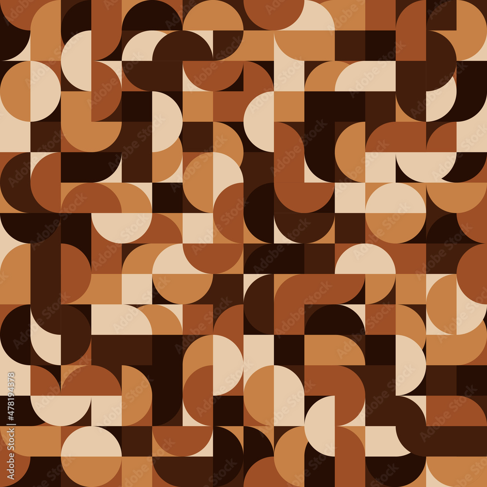 Leinwandbilder Retro coffee halves of circles. Vector with geometry pattern from rounded shapes in vintage style. Seamless coffee pattern.
