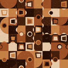 Abstracte tegels van bruine kleur met graan. Vectorkoffietextuur van ongebruikelijke vormen, creatieve uitvoering, decor.
