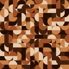 Retro coffee halves of circles. Vector with geometry pattern from rounded shapes in vintage style. Seamless coffee pattern.