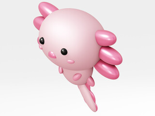 cartoon 3D illustration of Cute Axolotl