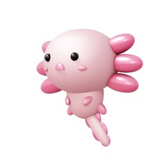 cartoon 3D illustration of Cute Axolotl