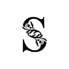 letter S. Black flower alphabet. Beautiful capital letters.	

