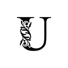 letter U. Black flower alphabet. Beautiful capital letters.	
