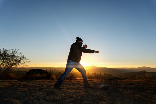 Spiritual Martial Arts Background at sunset