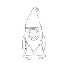 Christmas gnome. Vector Illustration, Scandinavian nordic cute cartoon character. Coloring page graphic element.