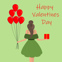 Postcard for Happy Valentine's Day. Love,  relationship, romantic concept. Girl with balls.