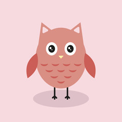 vector flat illustration of a cute owl on a pink background. children's doodle drawing of an owlet