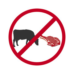 A cut piece of fresh meat and a silhouette of a cow in a flat illustration style on a white background