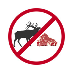 A cut piece of fresh meat and a silhouette of a deer in a flat illustration style on a white background
