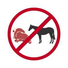 A cut piece of fresh meat and a silhouette of a horse in a flat illustration style on a white background