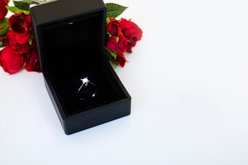 Diamond wedding ring in a black gift box