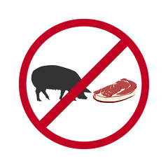 A cut piece of fresh meat and a silhouette of a pig in a flat illustration style on a white background