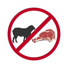 A cut piece of fresh meat and a silhouette of a sheep in a flat illustration style on a white background