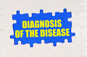 Inside the white puzzles on a blue background it is written - diagnosis of the disease