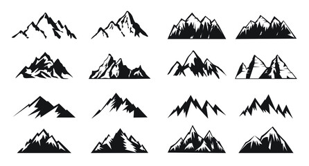 Set Black Mountains. Vector outline icons.