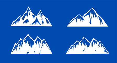Set White Mountains. Vector outline icons.