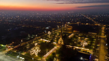 The lights of the city of Dumbravita seen from above