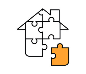 Icon of an abstract house made of puzzle pieces, vector.

