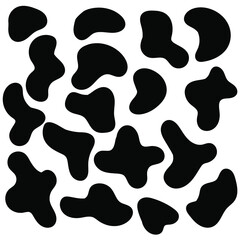 Fototapeta na wymiar Organic random shapes. Organic irregular spot, stone or black blobs. Abstract pebble silhouettes, blotch and inkblot. Simple liquid splodge elements water forms. Stock vector minimal bubble.