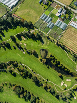 Stock aerial photo of Pitt Meadows Golf Club, Canada