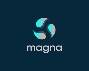 Abstract spin, circulation logo icon design on dark background. Universal swirl, atom, science colorful vector emblem sign symbol mark logotype.