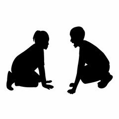 a boy and a girl playing together, silhouette vector