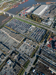 Stock aerial photo of Queensborough Bridge and Shopping Area, Canada