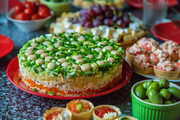 Mushroom glade salad on the table. Selective focus.