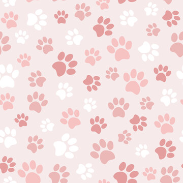 Seamless pet paw pattern. Cat or dog footprint background. Vector illustration. It can be used for wallpapers, wrapping, cards, patterns for clothes and other.