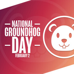 National Groundhog Day. February 2. Holiday concept. Template for background, banner, card, poster with text inscription. Vector EPS10 illustration.