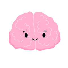 Brain character. Cartoon cute brain with face. Internal human organs. Stock vector illustration isolated on white background.