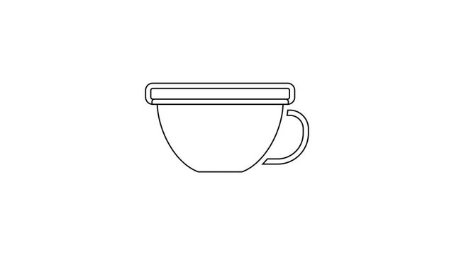 Black line Cup of tea icon isolated on white background. 4K Video motion graphic animation