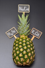 pineapple and lettering on nameplates of microelements that are in it