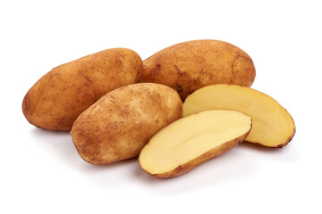Washed young potatoes, close-up, isolated on white background.