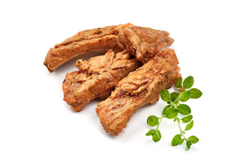 Stewed Pork ribs, close-up, isolated on white background.