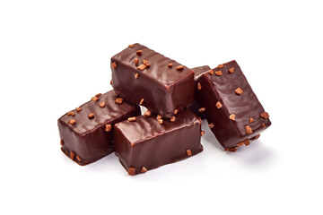 Chocolate sweets, close-up, isolated on white background.