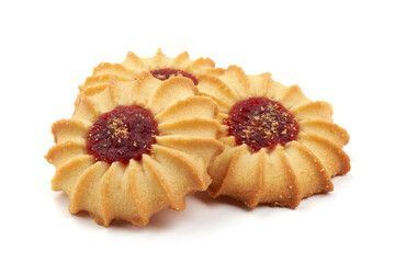 Cookies with red jam, isolated on white background.
