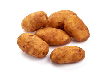 Washed young potatoes, close-up, isolated on white background.