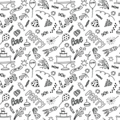black and white hand drawn valentine's day doodles seamless pattern