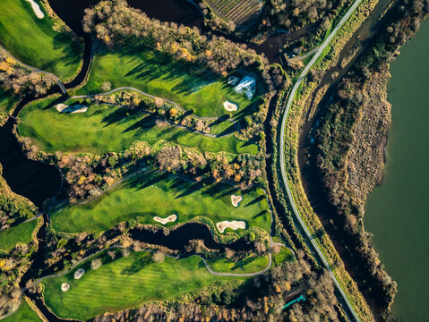 Stock aerial photo of Swaneset Golf Course Pitt Meadows, Canada