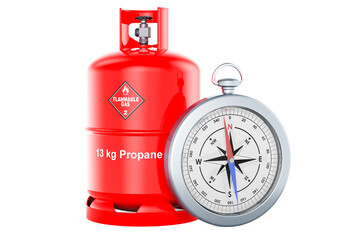 Propane gas cylinder with compass, 3D rendering