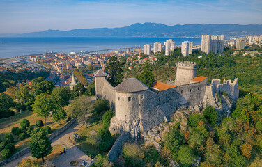 Rijeka old principal seaport aerial panoramic view