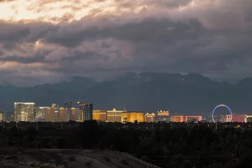 Gordijnen Las Vegas skyline after sunset in winter storm © John