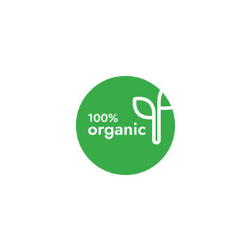 Nature 100% organic green leaf logo design vector icon template